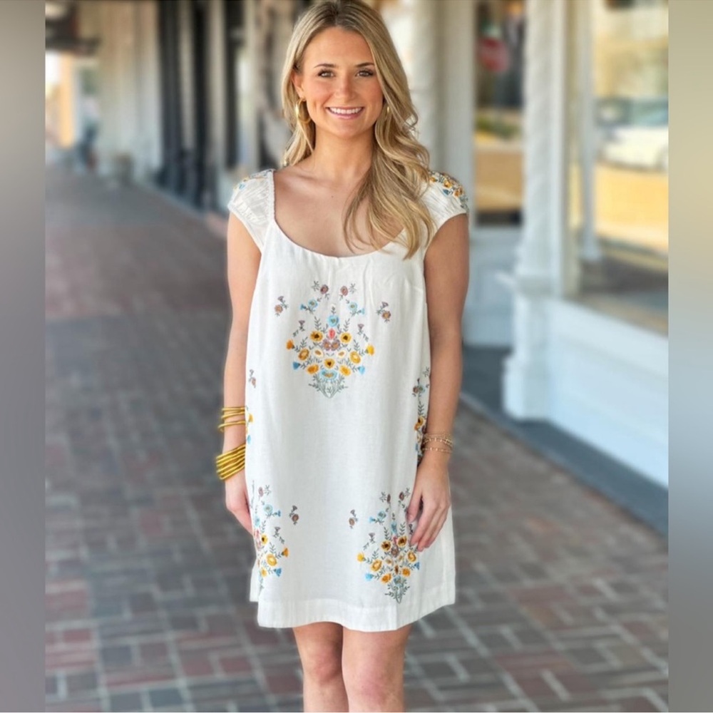 FREE PEOPLE Wildflower Embroidered Mini Dress Medium Cream Combo MSRP $168 NWT